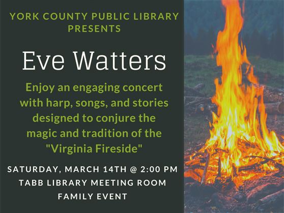 Virginia Fireside Concert with Eve Watters, March 14, 2pm