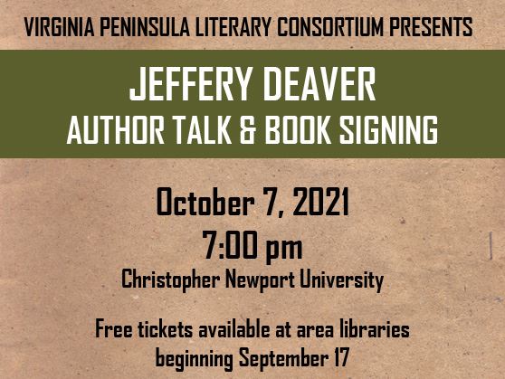 Jeffery Deaver Author Talk on October 7, 2021