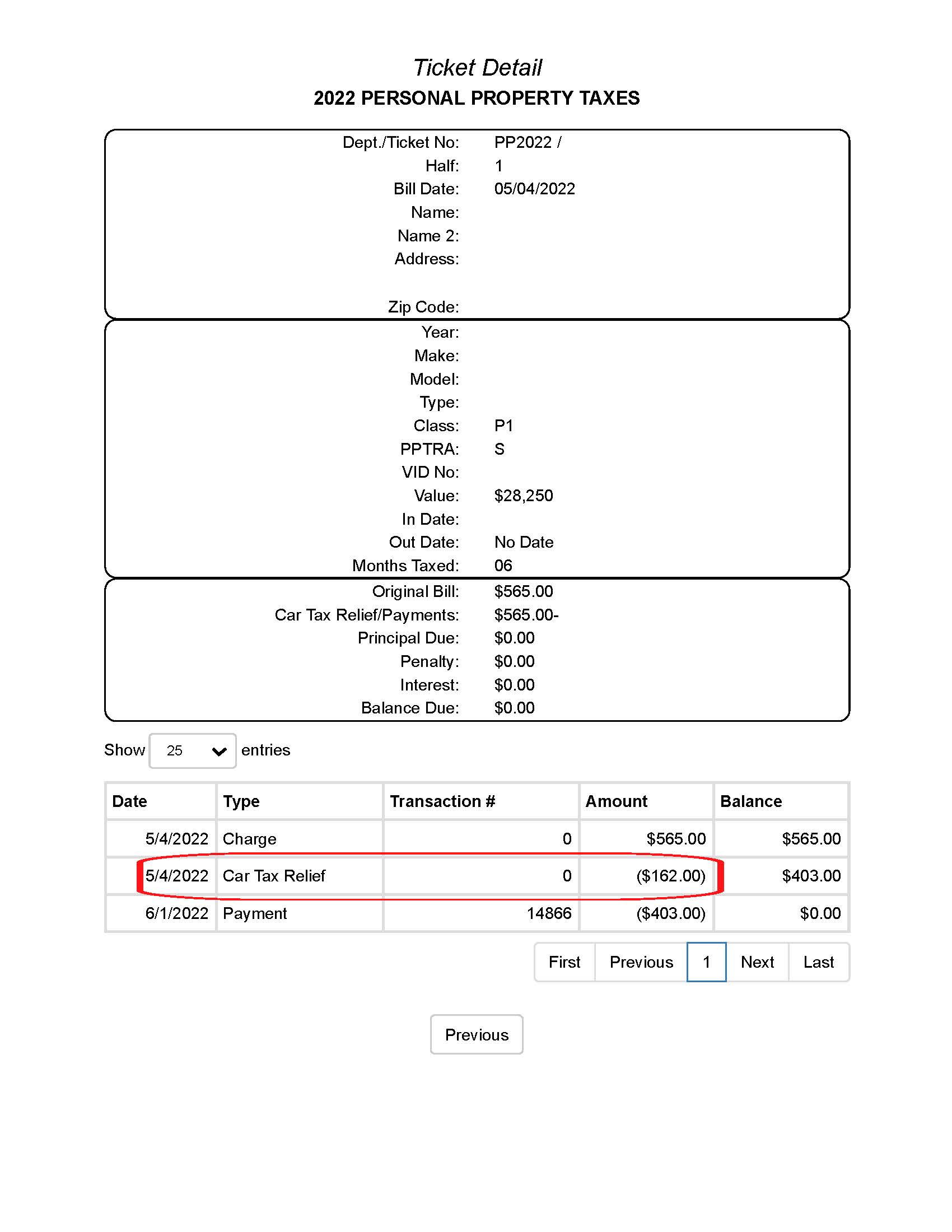 Sample Detail Bill - Online